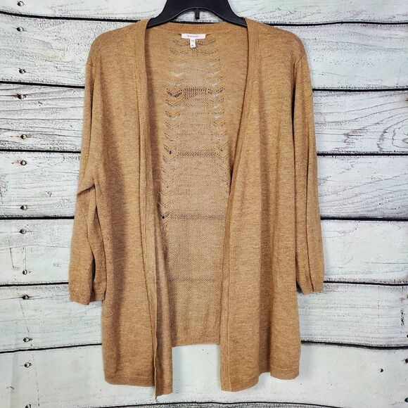 Maurices Tan Open Front Cardigan Sweater Eyelet Back Detail Long Sleeve Size XL - Picture 1 of 6